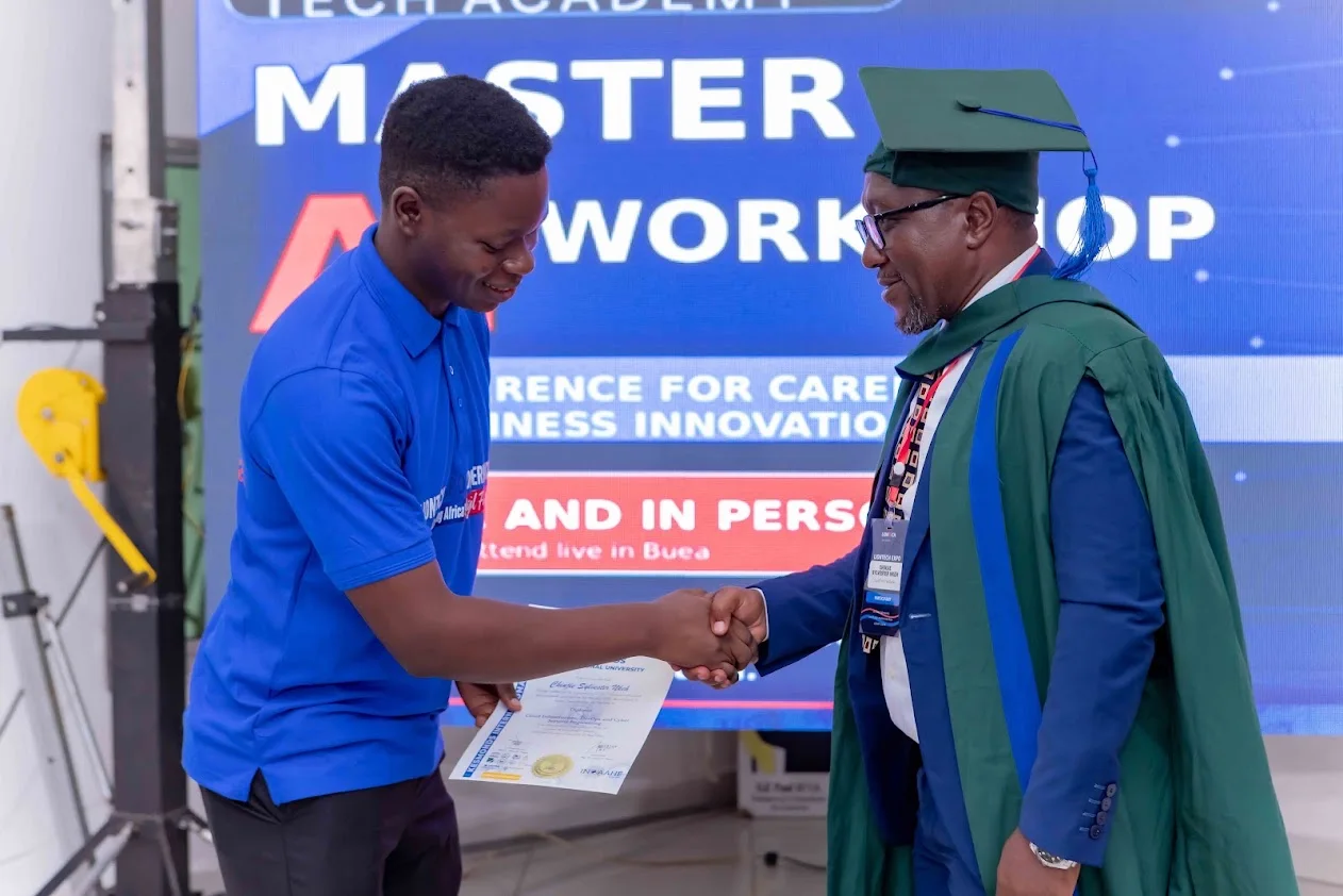 LionTech Academy certificate presentation between a team member and graduate