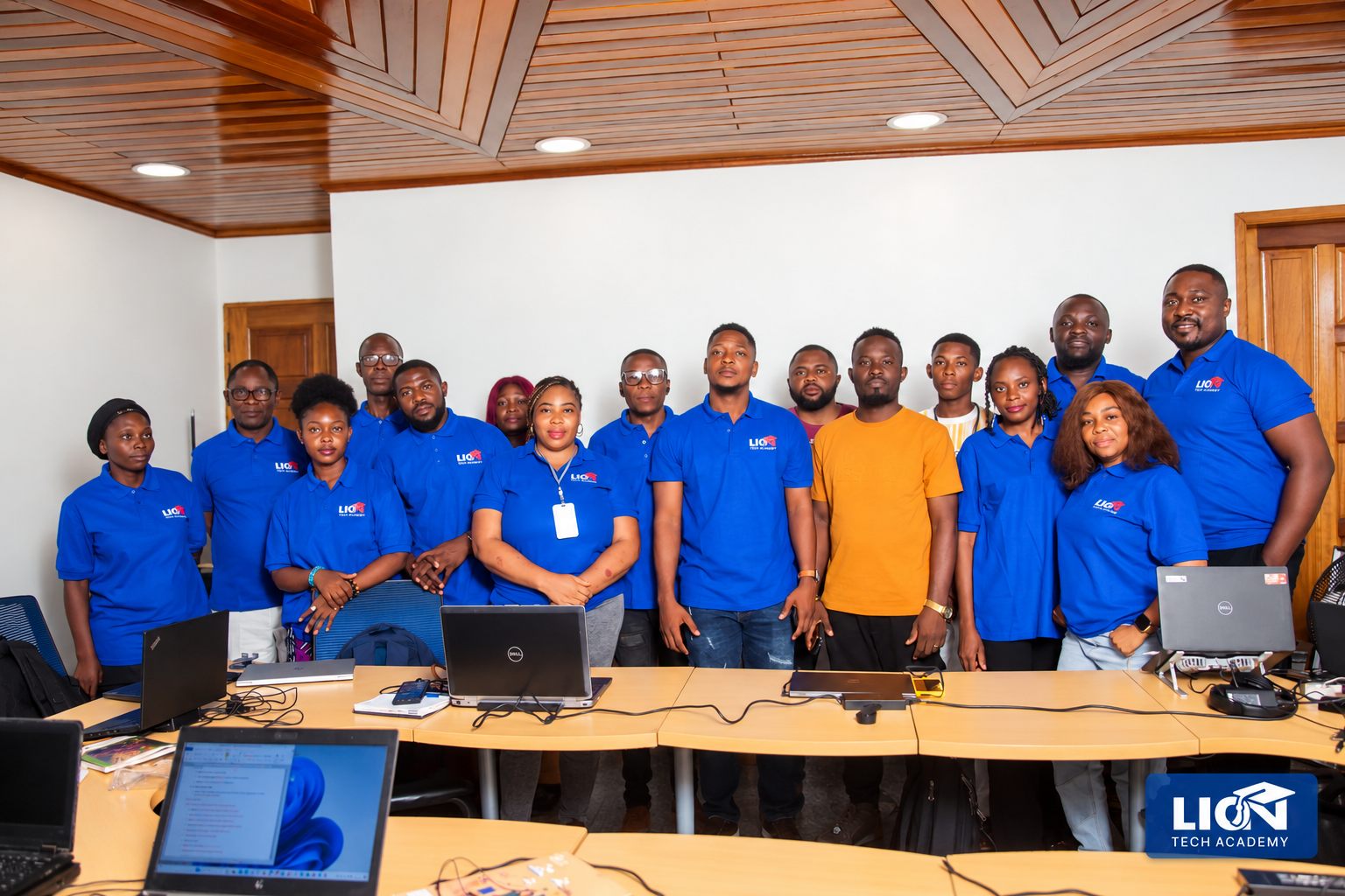 LionTech Academy team and learners gathered in a classroom setting